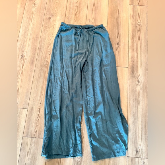 Pants - Women's Wide Leg Linen Summer Palazzo Pants in Teal